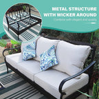 MFSTUDIO Outdoor Patio Furniture Set, 3-Seat Metal Patio Conversation Sofa, Outdoor Rattan Wicker Conversation Sofa Set with Cushion for Garden Porch Poolside,450 LBS