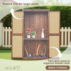 60 Inches Outdoor Storage Shed, Wood Shed with Rattan Indoor Storage Cabinet with Floor, Adjustable Shelves for Patio, Garden,Lawn and Living Room, Carbonized Black