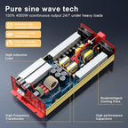 4000W Pure Sine Wave Inverter 12V DC to 120V AC Converter for Family Emergency Preparedness,Camping,RV,Solar DIY,Outdoors,Built-in 5V/2.1A USB-A,USB-C,Hardwire Port, Remote Controller