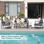 Patio Furniture Set, 4 Pieces Outdoor Patio Furniture with Coffee Table Set, Metal Patio Conversation Sets with Washable and High-Resiliency Sponge Cushions,Upgarded Grey
