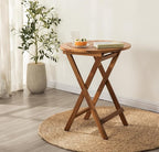Acacia Wood Round Table, Foldable Waterproof Large, Collapsible Rustic Outdoor Wooden Coffee Tables for Patio Lawn Deck Balcony Bathroom-Natural
