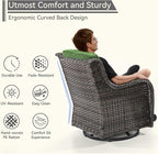 5 Piece Outdoor Patio Furniture Set Wicker Conversation Set Swivel Rocking Chairs with Side Table and Ottomans for Backyard, Porch, Deck, Green