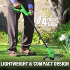 SOYUS Weed Wacker Battery Powered 10 Inch, String Trimmer Cordless with 2.0Ah Battery, Lightweight Edger Trimmer with 8 Pcs Replace Spool Trimmer Lines