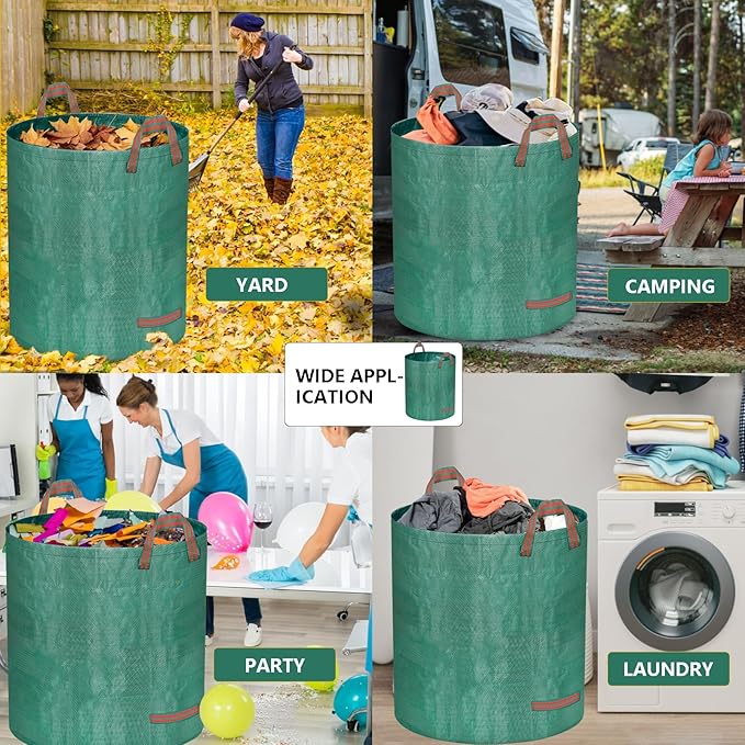 Reusable Yard Waste Bags, 72 Gallon Lawn and Leaf Bags 4 Pack with Reinforced Handles and Gardening Gloves, Heavy Duty Standable Garden Waste Bags for Leaves, Grass, Camping, Recycling