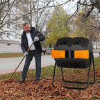 Composting Bins 43 Gallon Outdoor Tumbling Compost Bin Compost Tumbler Bucket Trash Can w/Dual Chamber Sliding Doors for Garden Patio,Orange Door