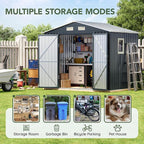 6x8FT Outdoor Metal Storage Shed with Floor Frame,Double Door, 1 Clear Window, Tool Shed for Garden, Patio, Backyard