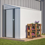 4x7 FT Metal Outdoor Storage Shed, Lean-to Garden Tool and Bike Shed with Lockable Door and Air Vents, Waterproof Sloped Roof Steel Utility Shed for Backyard, Patio, Lawn Equipment, White