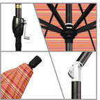 California Umbrella 9' Round Aluminum Market Umbrella, Crank Lift, Push Button Tilt, Black Pole, Sunbrella Dolce Mango