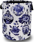 Blue White Floral Laundry Basket Foldable With Handles Vase Flower Tote Bag Oxford Cloth Color Laundry Hamper Clothes Storage Bucket Toy Organizer For Bathroom/Laundry/Bedroom 18.9"x16.5 "