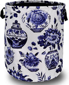 Blue White Floral Laundry Basket Foldable With Handles Vase Flower Tote Bag Oxford Cloth Color Laundry Hamper Clothes Storage Bucket Toy Organizer For Bathroom/Laundry/Bedroom 18.9"x16.5 "