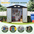 Breezz 8x6FT Outdoor Steel Storage Shed with Clear Window, Lockable Doors, Weather-Resistant Metal Tool Shed for Garden, Backyard, Patio, and Utility Storage.Brown