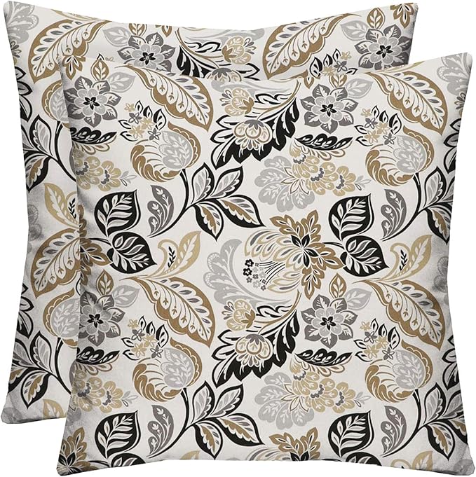 RSH DECOR: Square Throw Pillows Set of 2 | 20” x 20” | All-Weather Spun Fabric | Water and Fade-Resistant | Outdoor Accent Pillows for Patio Furniture | Dailey Pewter Grey Floral