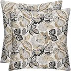 RSH DECOR: Square Throw Pillows Set of 2 | 20” x 20” | All-Weather Spun Fabric | Water and Fade-Resistant | Outdoor Accent Pillows for Patio Furniture | Dailey Pewter Grey Floral
