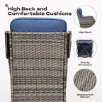 Rilyson Wicker Outdoor Patio Furniture Set - 5 Piece Patio Conversation Sets with Swivel Rocker Chairs, Ottomans and Side Table, 6 inch Cushions, Waterproof Wicker, for Porch Deck Mixed Grey/Blue