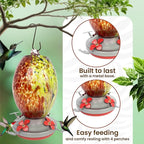 Nature Gear Hummingbird Feeder, Hanging-Mount Glass Hummingbird Feeders for Outdoors, Hand-Blown Glass Feeder with Ant Moat for Garden Hummingbirds, Easy to Clean & Rust Resistant, Volcano Red