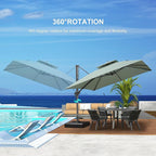 PURPLE LEAF 12 FT Cantilever Patio Umbrella Outdoor Umbrella with 330lbs Base Large Square Windproof Offset Umbrella for Pool Deck Garden, Mint Green