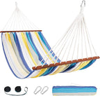 Lazy Daze Hammocks Cotton Fabric Spreader Bar Hammock, Outdoor Portable Hammock with Carrying Bag & Tree Straps for Bedroom, Patio, Backyard, Balcony, Max 450lbs Capacity, Blue & Yellow