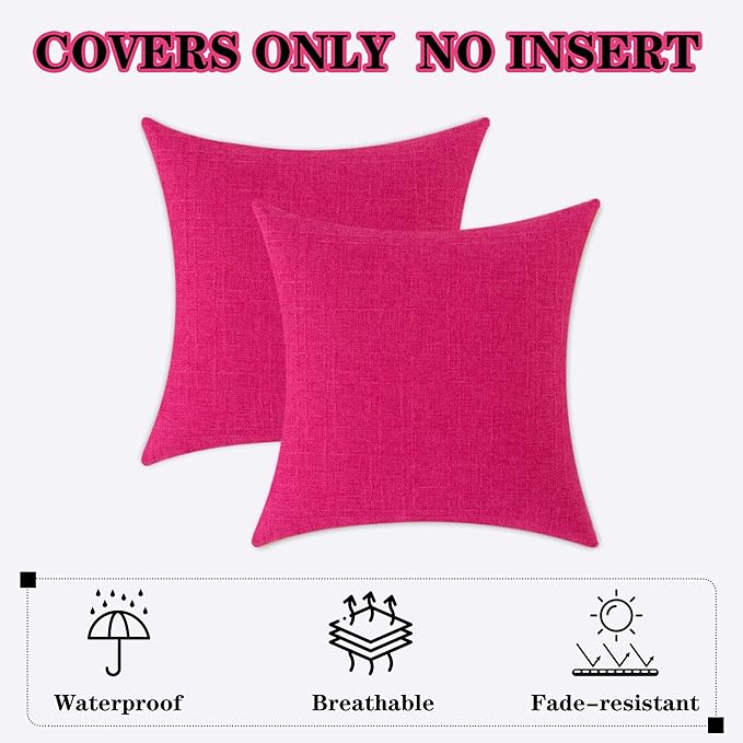 Kevin Textile Pack of 2 Outdoor Waterproof Pillow Covers Decorative Farmhouse Throw Pillow Covers Checkered Couch Pillow Covers Spring for Patio Tent Bed Sofa Living Room 18x18 Inch Hot Pink