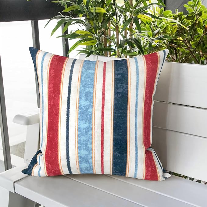 LVTXIII Outdoor Throw Pillow Covers 20 x 20 Inch, Covers ONLY Modern Cute Pattern Decorative Square Toss Pillow Case Pack of 2 for Home Patio Garden Sofa Bed Furniture, Stripe Red Blue