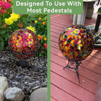 Lily's Home Colorful Mosaic Glass Gazing Ball, Designed with a Stunning Holographic Petal Mosaic Pattern to Bring Color and Reflection to Any Home and Garden, Red and Gold (10" Diameter)