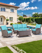 Luxury 22x24/22x25 6-Inch Patio Chair Cushions Set of 3 - Deep Seat Water-Resistant Patio Cushion for Dining Rocking Swivel Glider Loveseat 3-Seater Sectional Sofa - Turquoise