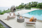AMS Fireplace | Modeno Tramore Package | Light Gray Liquid Propane Gas Fire Pit Table for Outside Patio Bundle with Tank Cover, Wind Guard, and SS Burner Lid | Free Ice Bucket & Rubber Mat