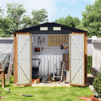8X6 FT Garden Storage Shed with Lockable Door,Steel Tool Shed with 1 Clear Window, Anti-Corrosion Metal Shed for Backyard Patio Lawn (Wood Panels & Frame Floor Not Included)(Light Wood Grain)