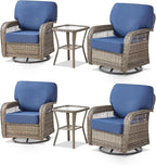 Patio Furniture Sets, 6 Pieces Wicker Outdoor Furniture with Patio Sidetables - 360 Degree Swivel Rocking Chairs and Rattan Side Table for Garden, Porch, Backyard, Blue/Gray Wicker
