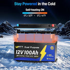 Wattcycle 12V 100Ah Marine Starting LiFePO4 Battery Bluetooth, [Cranking &Deep Cycle] Lithium Battery with Self-Heating, Built-in 200A BMS, Perfect for Trolling Motor, RV, Marine, Boat