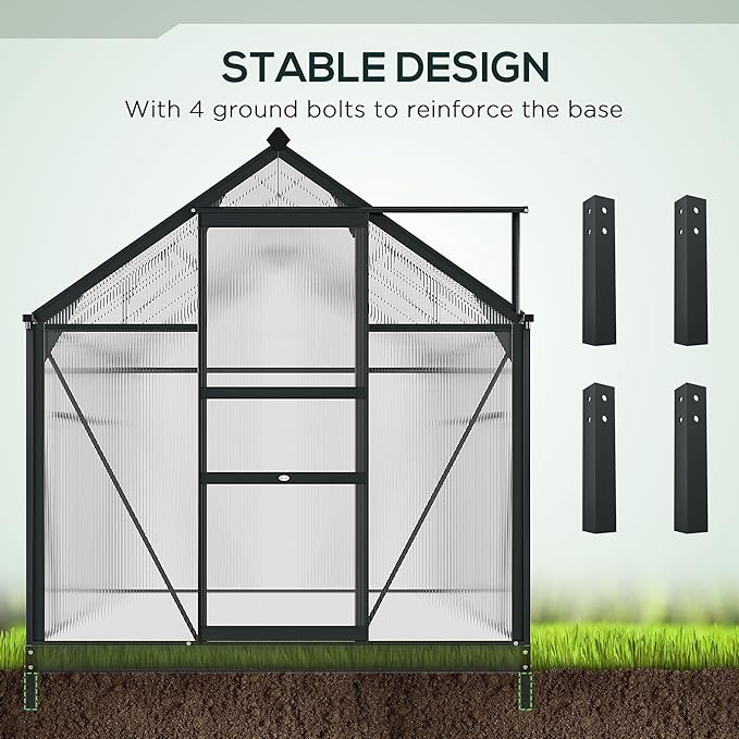 Outsunny 6' x 10' Greenhouse for Outdoors, Polycarbonate Greenhouse with Rain Gutter and Roof Vent, Aluminum Walk-in Green Houses for Outside for Patio Backyard Garden, Gray