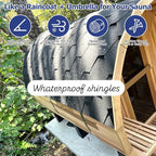 Outdoor Barrel Steam Sauna with Porch, Canadian Red Cedar Sauna 6 Person, 6KW ETL Toule Heater, 220V, Waterproofing System with Saunas Stones, Asphalt Shingles, Rubber Base(0-195℉)