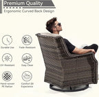 Swivel Patio Chair Outdoors - 360 Degree, Glider Chair with 3.5" Olefin Fabric Cushions (Mixed Grey Rattan/Beige)