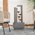 XBrand Metal Sculptural Multi-Tiered Flower Water Fountain, No LED Lights, Gray and Bronze, 38" Tall