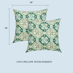 FUNHOME Outdoor Indoor Throw Pillows 18”x18”, Set of 2 Decorative Throw Pillows with Inserts, All Weather Water-Repellent Square Pillows for Bed, Couch, Sofa and Patio Furniture-Green Medal