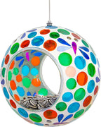 Sunnydaze 6-Inch Glass Mosaic Hanging Bird Feeder for Outdoors - Fly-Through Wild Bird Feeder - Dragonfly Dreams