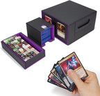 AFIING Commander Deck Box for MTG, Holds 400+ Double-Sleeved Cards, 4 Removable Deck Cases with Display Window, Dice Tray/Handle,Trading Card Storage Organizer/Dividers for TCG (Black Purple)