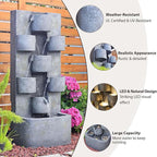 44.8" H Modern Outdoor Water Fountain with LED Lights and Pump, Mutiply-Tier Standing Cascading Waterfall - Modern Design for Garden,Patio,Yard, Multi-Level Outdoor Decor (Gray)