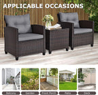 ORALNER 3 Pieces Patio Furniture Set, Outdoor Wicker Conversation Set Rattan Chairs with Cushions, Glass Coffee Table, Bistro Set for Front Porch Balcony Garden Deck Poolside (Grey)