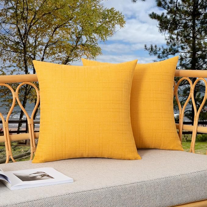 Kevin Textile Pack of 2 Outdoor Waterproof Pillow Covers - Decorative Farmhouse Throw for Patio, Tent, Bed, Sofa, Living Room - 18x18 Inch Sunflower Yellow