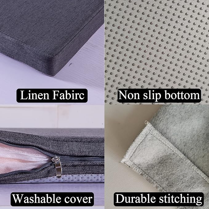 36 x 18 Inch Piano Bench Cushions for Indoor Furniture with Ties Non Slip Kitchen Dining Room Bench seat Cushion for Shoe Storage Ottoman Window Settee Pad, Gray
