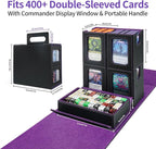 AFIING Commander Deck Box for MTG, Holds 400+ Double-Sleeved Cards, 4 Removable Deck Cases with Display Window, Dice Tray/Handle,Trading Card Storage Organizer/Dividers for TCG (Black Purple)