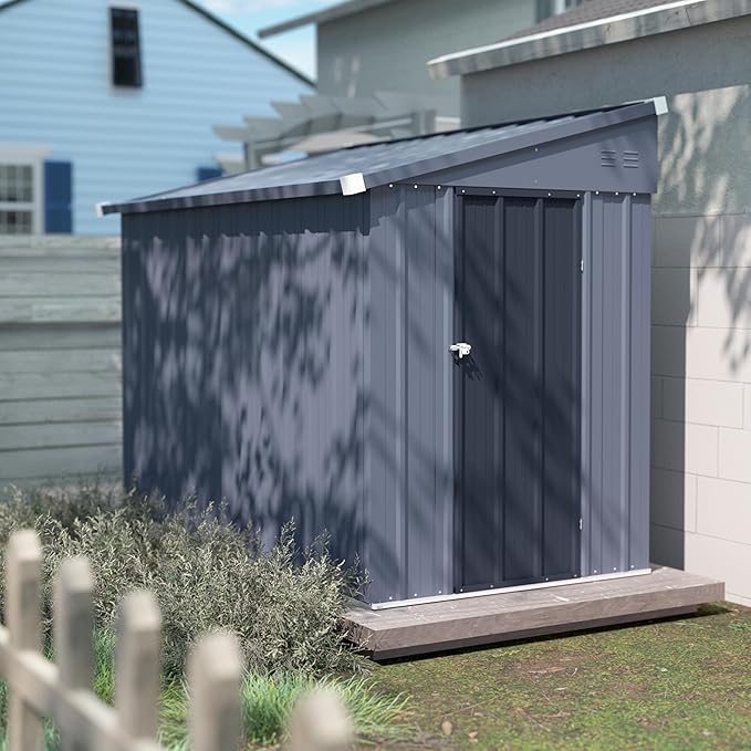 MUPATER Outdoor Storage Shed 4x8 FT, Garden Tool Storage Shed House, Metal Shed Kit for Backyard Lawn with Door and Lock, Grey