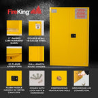 FireKing Yellow Flammable Safety Cabinet, Flammable Liquids Storage Cabinet, 45 Gallon Steel Safety Cabinets with Manual Door for Commercial, Industrial & Home Use, 43" x 18" x 65"