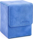 Magic Card Deck Box for MTG Single Deck Card Box fits 100+ TCG Sleeved Cards Soft Leather Card Box Top loading Card Boxes Magic Gift for MTG TCG CCG (Vertical,Light Blue)