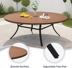 VICLLAX 60" Outdoor Round Patio Dining Table for 8-10, All Weather Metal Dining Table with Umbrella Hole for Deck Lawn Garden Backyard, Walnut