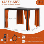 Gazebo Universal Replacement Privacy Curtain,12'×12' Gazebo Outdoor Waterproof Curtains, 4-Panels Sidewall Curtains with Double Zipper for Patio Canopy, Garden and Backyard (Curtain Only)
