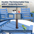 Tall Adirondack Chairs Set of 2, All Weather HDPE Poly Bar Height Balcony Adirondack Chair with Removable Double Connecting Trays, Outdoor Adirondack Barstools for Deck, Patio, Yard, Pool, Lawn