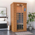 Polar Aurora 1- Person Infrared Sauna, Remotely Controllable Indoor Sauna, Low EMF 1200W/120V LCD Heater, WiFi & BT Control, 9-Color Light Therapy, Safe Flame-Retardant Material, Wood