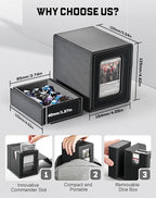 ZLCA MTG Commander Deck Box with Display Window, Card Deck Box Holds 100 Double-Sleeved with Dice Tray & 35pt Magnetic Card Holder （Black&Grey）