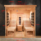 Infrared Sauna with Recliner, 2 Person Hemlock Wooden Dry Saunas with 220V/3400W, Indoor Home Sauna Spa with 9 Heating Panels, Bluetooth Speaker, 7 Color Lights, Oxygen Bar